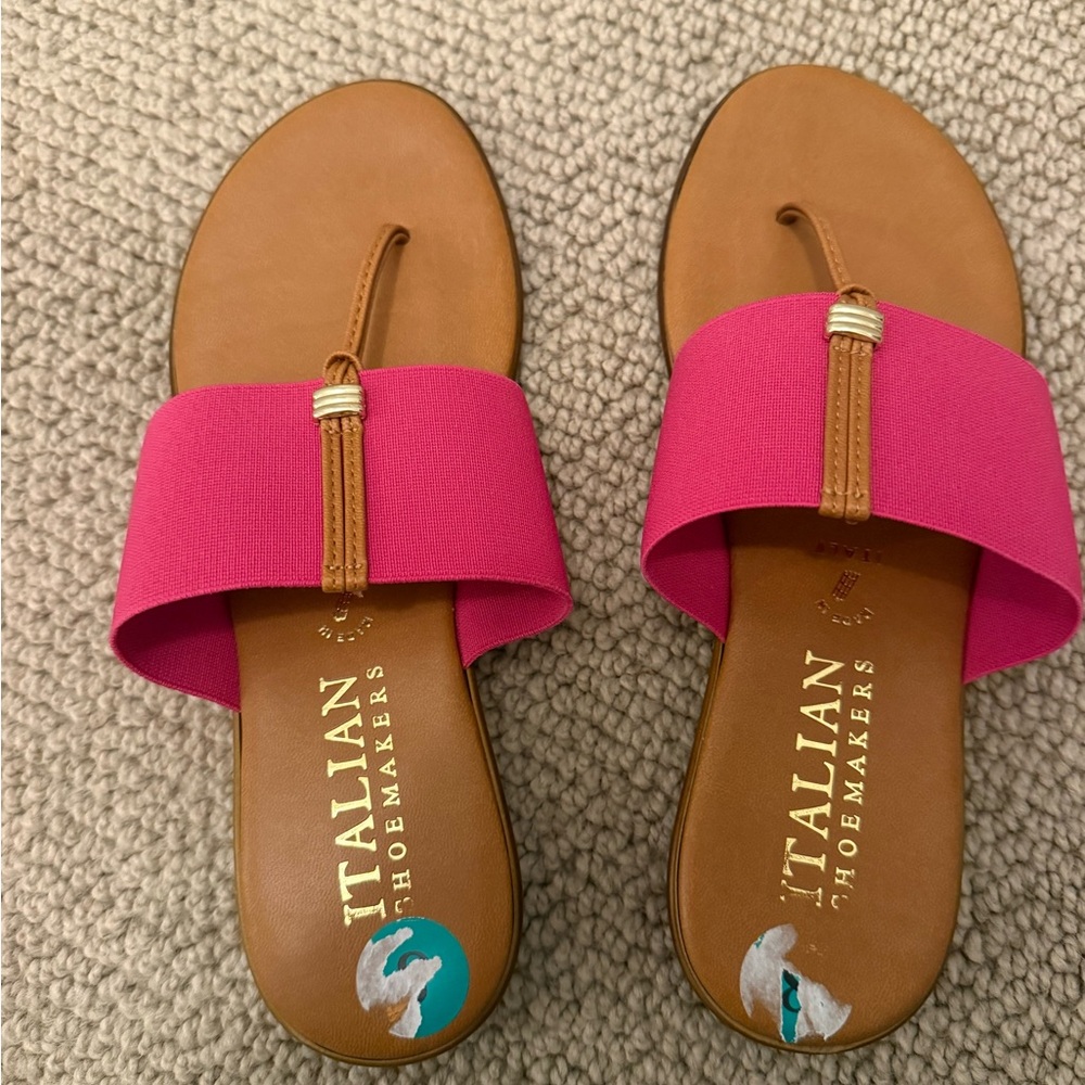 Italian Shoemakers Hot Pink and Tan Slide Sandals